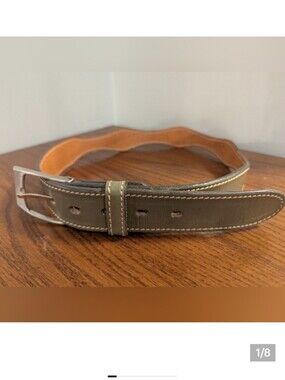 Brushy Creek Vintage green Leather curved Belt  36.5" Long Sz 30 Made In The USA